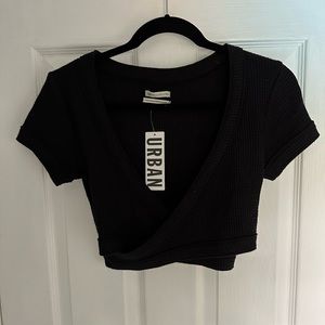 Urban Outfitters Waffle Knit Wrap Crop Top